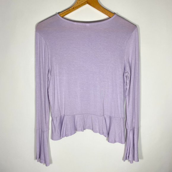 Bluenotes Womens Top U Neck Ruffle Peplum Longsleeve Lavender Sz M - Picture 2 of 8